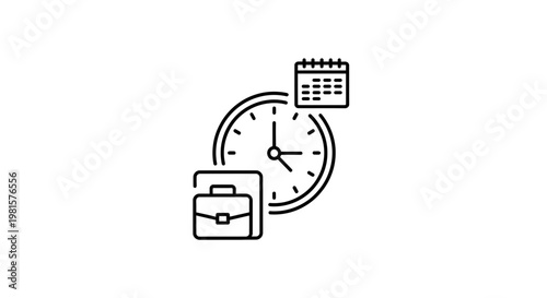 Business Time Management Icon: Clock, Calendar, Briefcase - Efficient Workflow Concept