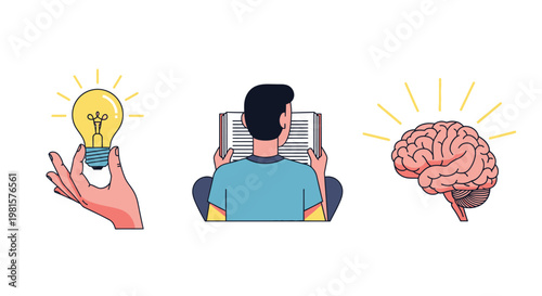 Man reading newspaper with ideas.