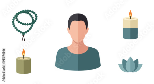 Man meditating with prayer beads calmly.