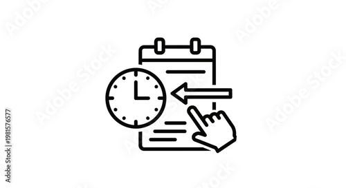 Calendar Reminder Icon with Clock and Finger Tap - Deadline or Schedule Concept