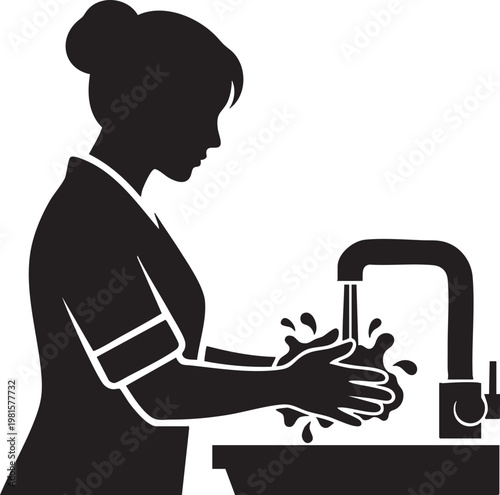A healthcare professional demonstrating the proper technique for handwashing at a sink to ensure hygiene and sanitation