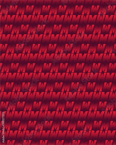 Fotografía Red repeating pattern of geometric letter M shapes with diagonal lines and color