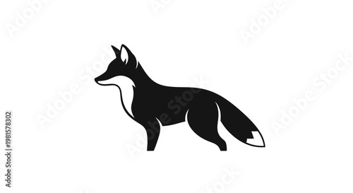 Minimalist Black Fox Silhouette with White Accents on White Background
