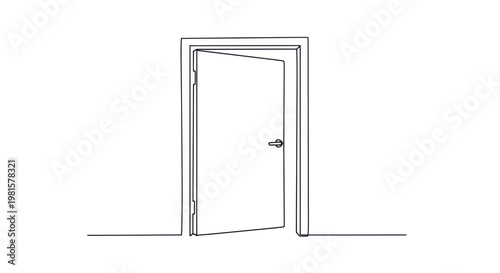 Open door concept, invitation, opportunity, new beginnings, simple line art, white background