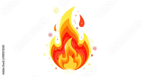 Vibrant abstract fire flames illustration, warm orange and yellow, white background