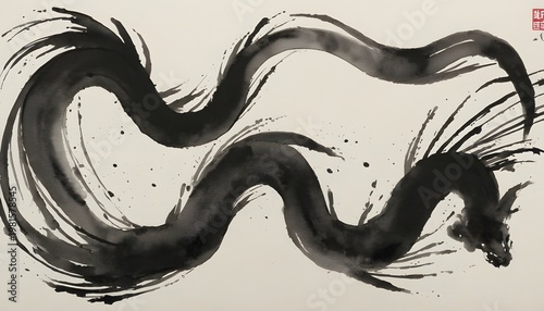Abstract Black Ink Brush Stroke
