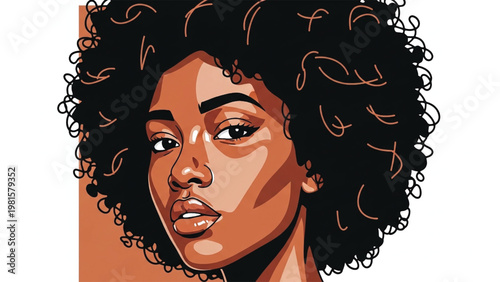 Illustration of a woman with curly hair and a thoughtful expression on her face.