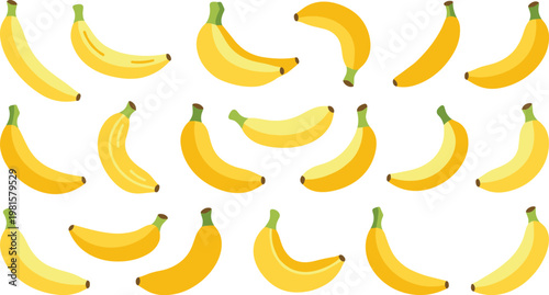 Flat banana vector set collection ripe yellow bananas fruit icons tropical food elements isolated modern illustration design