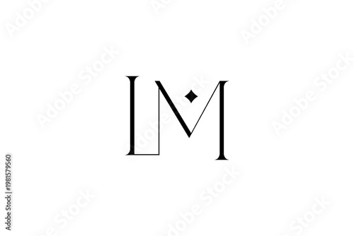 Minimalist LM Monogram Logo – Elegant Serif Branding Emblem with Diamond Accent in Black and White