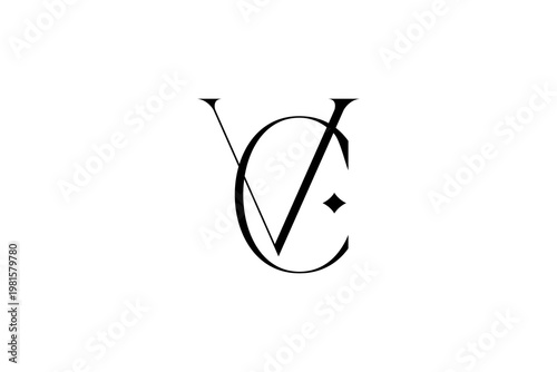 Minimalist VC Monogram Logo – Elegant Serif Branding Emblem with Diamond Accent in Black and White