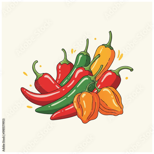 Colorful Bell Peppers and Chili Peppers.