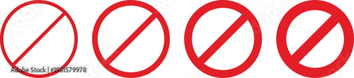 Set of Red Prohibition sign, Ban sign or Restriction Sign Icon for design in apps and web interfaces vector stock illustration. Restriction icon, restricted sign, don't, no, don't do, red, alert.