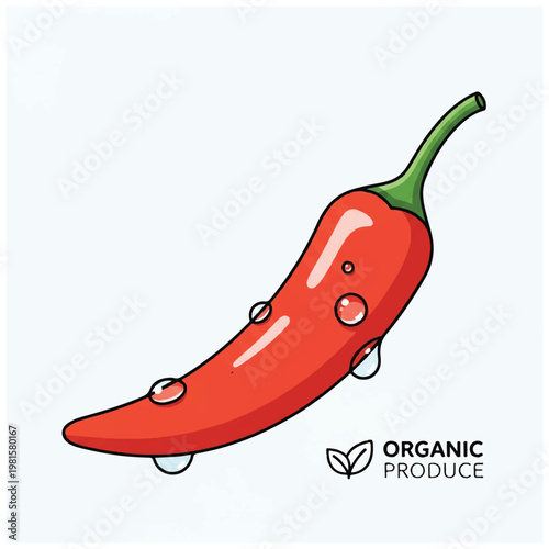Red Chili Pepper Organic Produce Illustration.