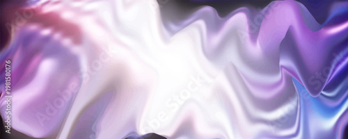 Print3d render. Abstract panoramic background of looped dynamic neon lines glowing in the dark room with floor reflection. Virtual fluorescent ribbon loop. Fantastic minimalist wallpaper