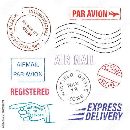 Vintage postal stamp collection vector elements