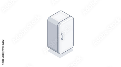 Isometric illustration of a white refrigerator on a white background, clean design suitable for various applications