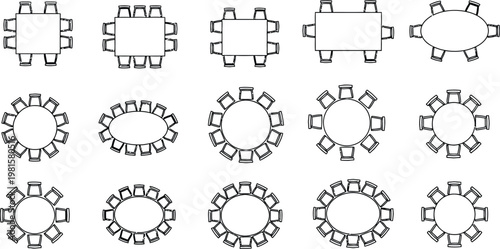 Various table arrangement plans for meetings and dining