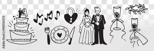 Elegant wedding celebration icons vector element set