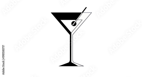 Minimalist Black and White Martini Glass with Olive