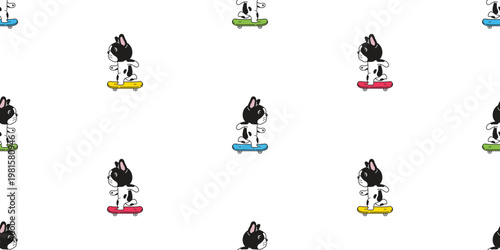 french bulldog dog seamless pattern skateboard skating icon extreme sport puppy vector pet cartoon gift wrapping paper repeat wallpaper tile background doodle illustration isolated design