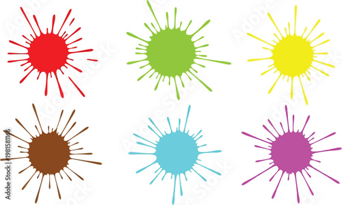 Colorful paint splatters in different vibrant hues and shades