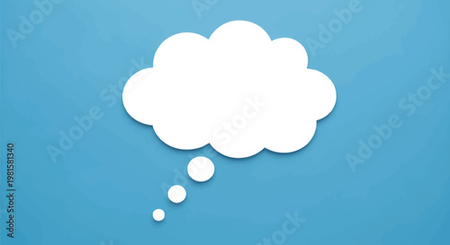 White cloud shaped thought bubble on blue background