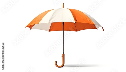 A vibrant orange and white umbrella centered on a plain white background