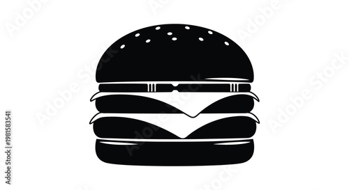 A detailed black silhouette of a stacked cheeseburger visually appealing silhouette