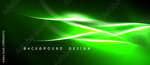 Abstract green waves, dynamic light effects. Dark background creates vibrant contrast, modern design element. Smooth curves suggest energy, motion.