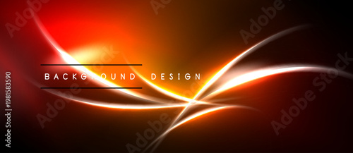 Abstract neon lines create dynamic orange, red glow. Dark background emphasizes bright curves, shapes. Text reads background design.