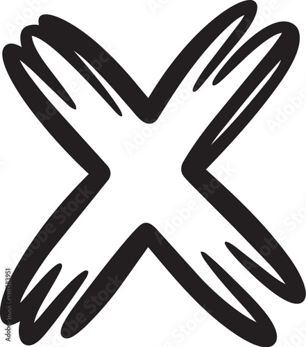 A black and white drawing of an x
