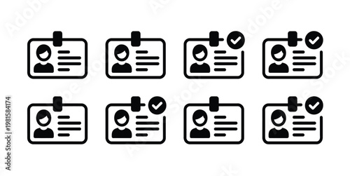 Id card icon identification card driver license approved check mark symbol vector illustration for validation and access use