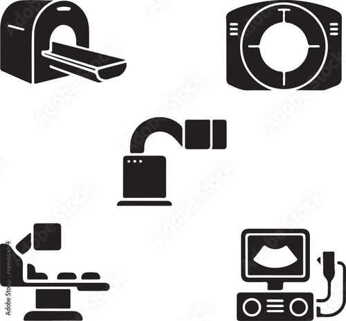 Medical imaging icons set with MRI CT scan X-ray ultrasound and radiology equipment