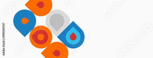 Abstract colorful shapes overlap. Rounded forms create dynamic composition. Bright hues suggest playful design, modern aesthetic.