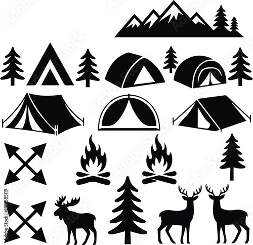 Camping wildlife icons for forest animals