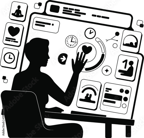 Silhouette of person interacting with digital interface