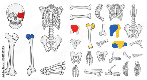 Human Skeleton Anatomy: Bones of the Body, Skull, Torso, Limbs, Joints, Medical Illustration
