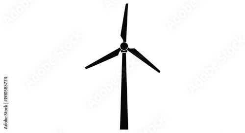 A single wind turbine stands against a bright white background silhouette