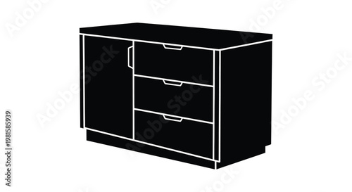 Minimalist black sideboard with drawers and door a striking outline silhouette