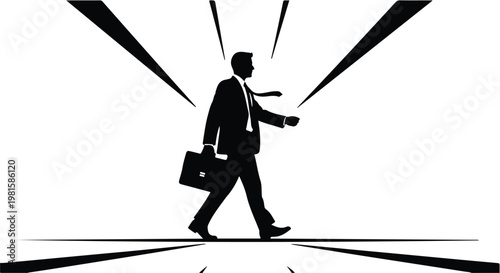 silhouette businessman walking with briefcase, confident professional