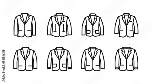 Various blazer jacket icons on a white background with clean lines