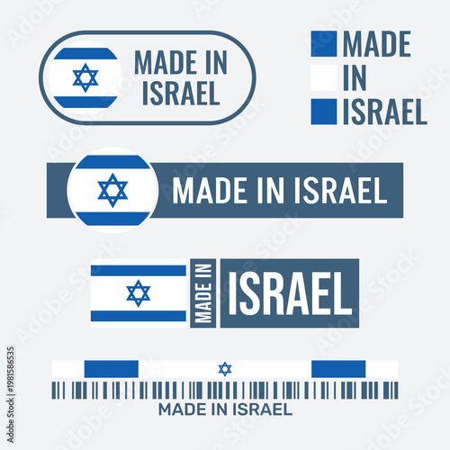 made in Israel labels set, made in State of Israel product icons