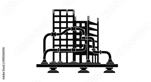 Industrial pipe system with valves and grid structure