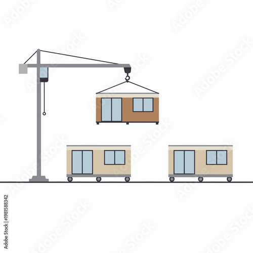 Crane lifting a modular structure for construction and architecture projects