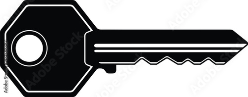 A simple black and white illustration depicts a standard key with an octagonal head and a grooved blade high quality professional