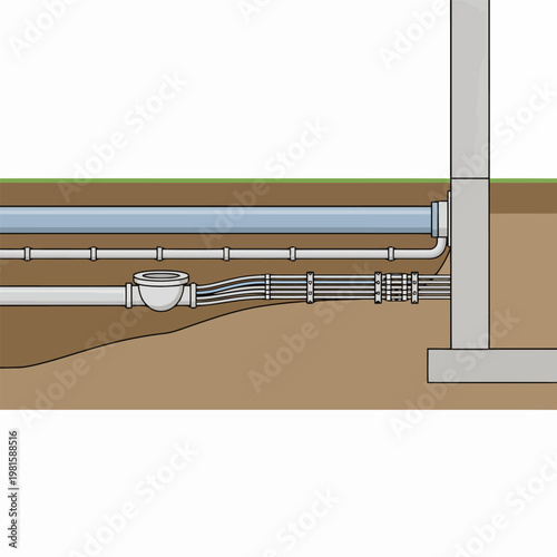 Underground utilities and pipes for building foundation