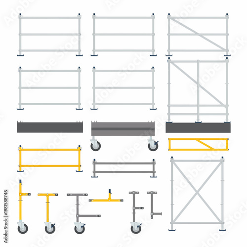 Various scaffolding and construction equipment isolated on white