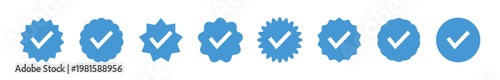 Blue verified icon, social media account verify icons. Set of check mark icons. approved profile sign. Check mark icon tick symbol verification sign. Profile verified badge icons. Vector illustration.