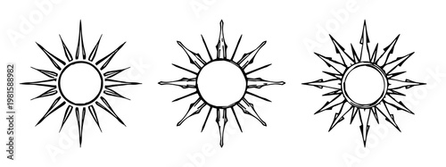 Alchemical gold symbol set with hand-drawn line art featuring sun icon, alchemy symbol, gold emblem with white background and minimalist illustrations