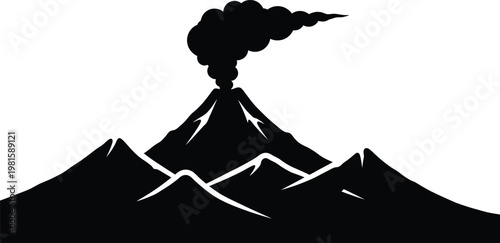 Volcano eruption mountain silhouette with smoke minimal vector illustration design